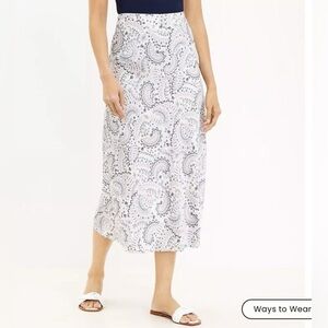 LOFT Paisley Floral Bias Satin Midi Skirt XSP